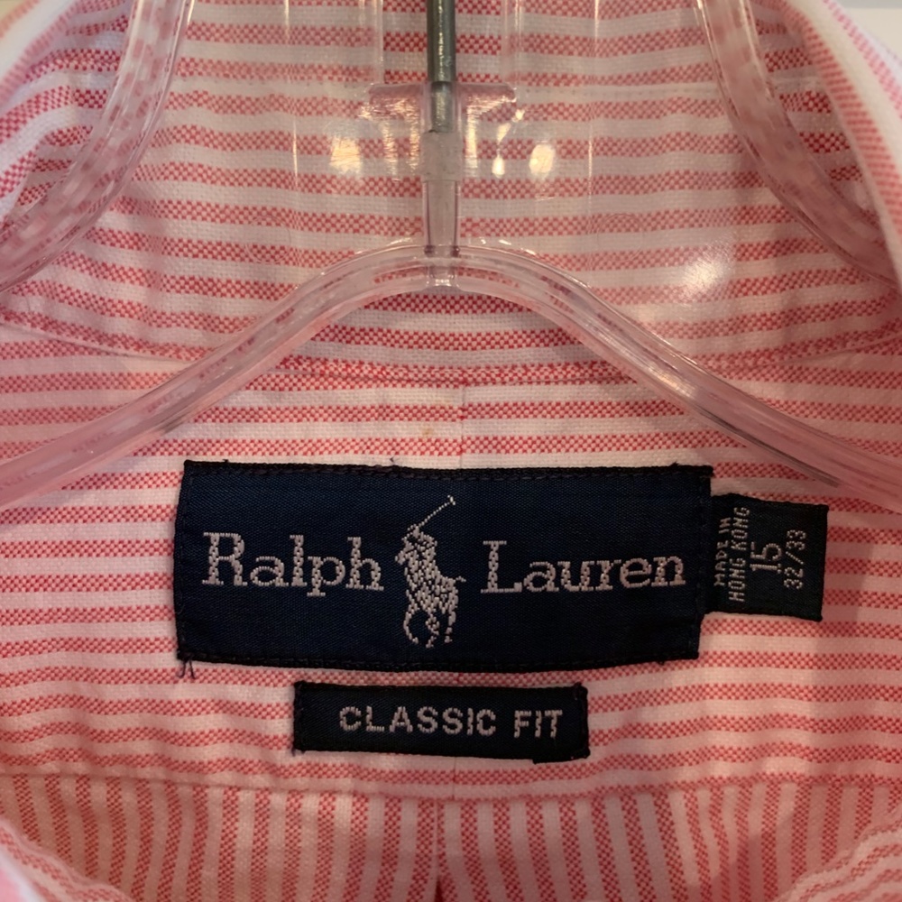 Ralph Lauren Pink White Striped Cotton Classic Fit Long Sleeve Shirt 15/32-33 - Picture 2 of 9